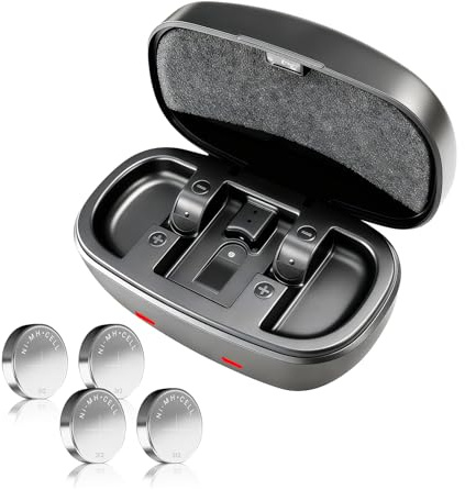 ELICTECH Station de chargement de batterie pour appareil auditif avec 4 piles rechargeables de taille 312 longue durée, batterie rechargeable 312 et étui de voyage pour personnes âgées
