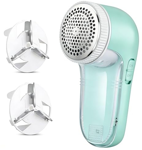 Fabric Shaver, Portable Rechargeable Electric Lint Remover with 3 Blades 1 Mini Cleaning Brush, Bobble Remover for Clothes, Lint Remover Shaver for Wool Jumper/Knitwear/Sofa (Green)