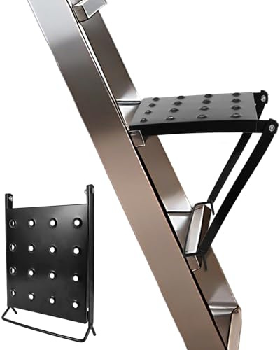 Foldable Ladder Platform, 300lbs Capacity Non-Slip Stable Work Tray Attachment Metal Ladder Step Platform Extension for Painters, Tools & DIY (Black)
