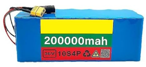 36V 200AH Batería De Repuesto para Bicicleta Eléctrica 10S4P Batería De Iones De Litio Impermeable para Patinete Eléctrico para Motor 800W 750W 500W 200W XT30