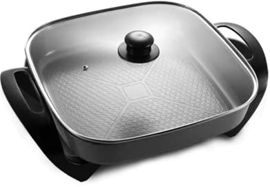 1500W Electric Frying Pan, 12x12 Non-Stick Electric Skillet, Multi Cooker with Glass Lid & Adjustable Thermostat, 5L Fast Heating, Large Family Size for Stir Fry, Pancakes & Hot Pot, Easy Clean