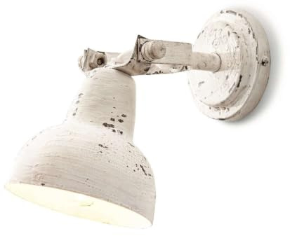 LOBERON Wandlampe Rieke, Wandleuchte mit Unikat-Charakter, Industrie-Stil, Antik-Lackierung, Schlafzimmerleuchte, Wohn-Accessoire, Eisen, antikweiß