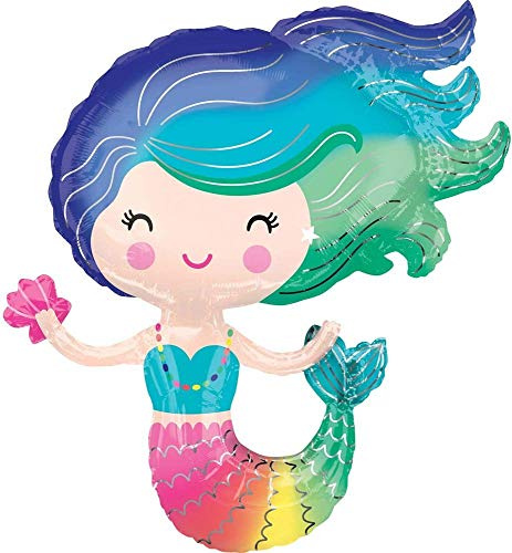 Amscan 3847201 - Super Shape Folienballon Mermaid, 73 x 76 cm, Meerjungfrau, Heliumballon