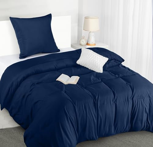 Utopia Bedding Bettwäsche 135x200 Set - Mikrofaser Bettbezug 135x200 cm + 1 Kissenbezug 80x80 cm -Blu Navy