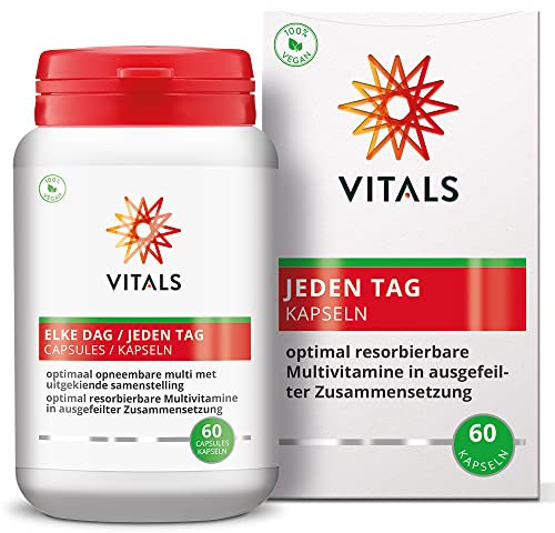 Vitals - Jeden Tag Multi 60 Kapseln. Optimal resorbierbare Multivitamine in ausgefeilter Zusammensetzung. Vegan Multivitamine. Leichter zu schlucken als Tabletten.