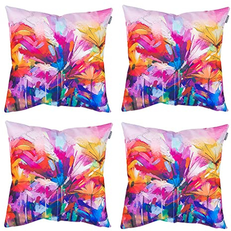 Bean Bag Bazaar Coussin Exterieur, Florale Collection, Lot de 4, Coussin Canapé avec Remplissage, 43 x 43cm, Tissu Résistant à l'eau, Salon de Jardin, Salon de Jardin Exterieur