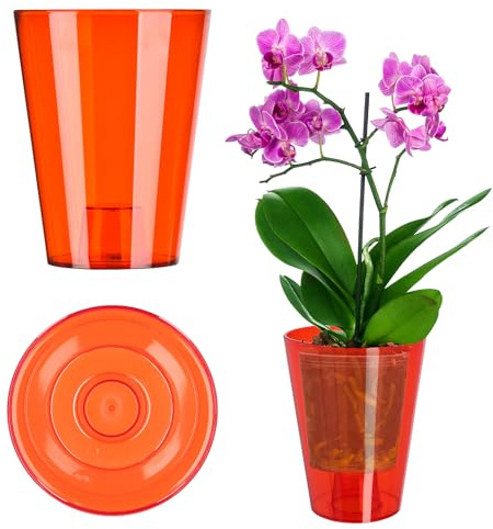 KADAX - Pot pour orchidée en plastique de plusieurs couleurs, pot de plantes léger en plusieurs tailles, pot élégant pour salon, bureau et chambre (⌀12 cm, rond, rouge)