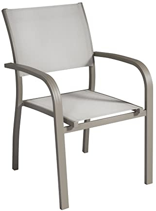 Gruppo Maruccia Set 4 Sedie Bar e Giardino in Alluminio color Tortora con Seduta Grigia Sedie per Esterni con Braccioli