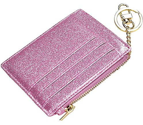 ehsbuy Mince Portefeuille Porte Carte Bancaire en Cuir RFID Bloquant Fermeture à Glissière Porte-Monnaie Porte-Clés pour Femmes Et Hommes
