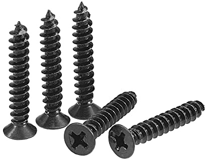 sourcing map M4 x 25mm Wood Screws Phillips Flat Head Carbon Steel Self Tapping Screws Black 200pcs