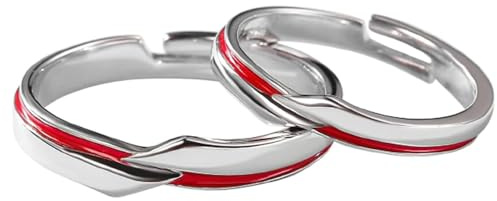BCughia Anelli Coppia Fidanzati Filo Rosso, Anello Uomo Incisione Personalizzata con La Linea Rossa Argento Sterling Fidanzamento Anelli Regolabili