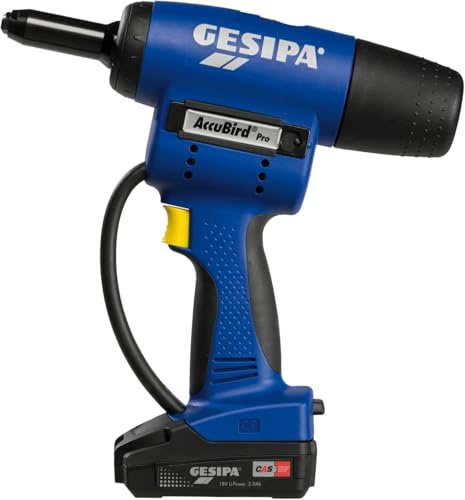 GESIPA AccuBird Pro 1679661 - Remachadora ciega (potencia de 13000 N, carrera de 25 mm, 18 V, remache ciego a partir de 2,4 mm de diámetro, aluminio hasta 6 mm de diámetro, incluye batería de 2,0 Ah y