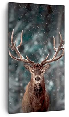 ARTTOR Leinwandbild 45x80 cm Wandbild Tiere - 4998 | Reh Winter Vertikal Klein Wanddekoration Wohnzimmer Schlafzimmer Wandkunst Wanddeko Wand Kunstdruck Küche Wall Decor ARTTOR