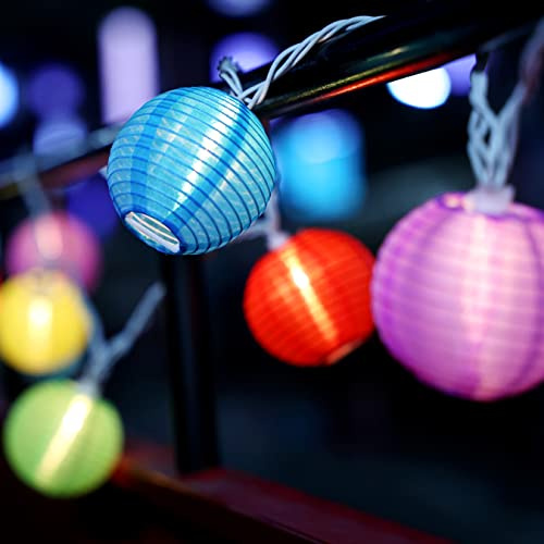 Decorative String of Lights with 10 Lanterns, 9.84FT Multicolour Hanging Lanterns, Nylon Lantern Lights with Plug for Holiday, IP44 Waterproof for Indoor Outdoor Patio, Bistro, Bedroom, Party