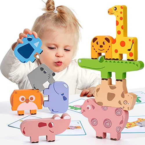 KmmiFF Toddler Toys for 1-3 Year Old Girls - Wooden Animal Stacking Toys - Montessori Gifts for 1-4 Year Old Girls & Boys