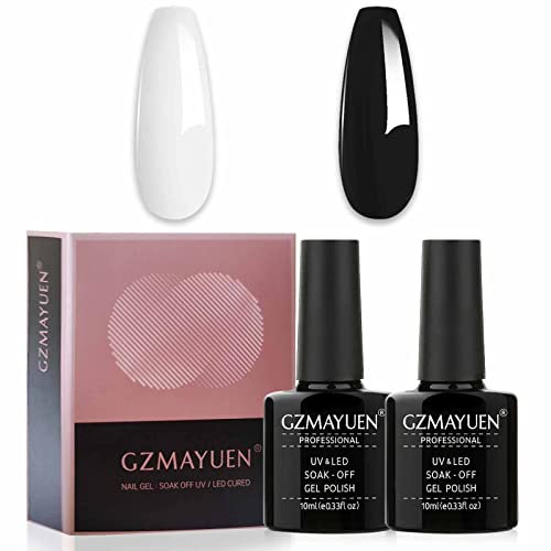 GZMAYUEN Vernis Semi Permanent Blanc Noir Vernis Gel UV 10ML French Vernis a Ongles Noir et Blanc Gel UV Ongle Gel Polish Set
