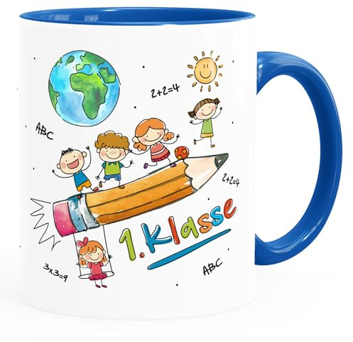 SpecialMe® Tasse Schulkind Geschenk Einschulung 1. Klasse personalisiert mit Namen Kindertasse aus Keramik für Jungen Mädchen Weiss-innen-royal standard