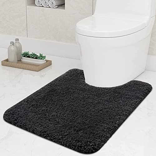 Homaxy Weich Hochflor Badezimmerteppich, Badematte, 51 x 61cm, Dunkelgrau | Saugfähig, Flauschige, Hochflor, Mikrofaser, Rutschfest, Maschinenwaschbar, Für Dusche, Badewanne, Badteppich, Badvorleger
