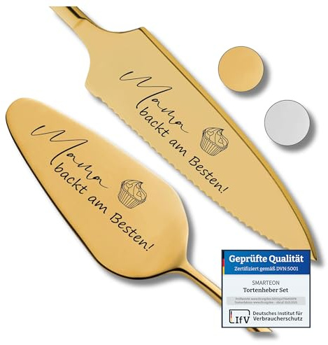 SMARTEON Tortenheber inkl. Tortenmesser im Set mit persönlicher Gravur als Geschenk für die Mama zum Geburtstag - Geschenk für Muttertag - personalisierte Geschenke (Mama, Gold)