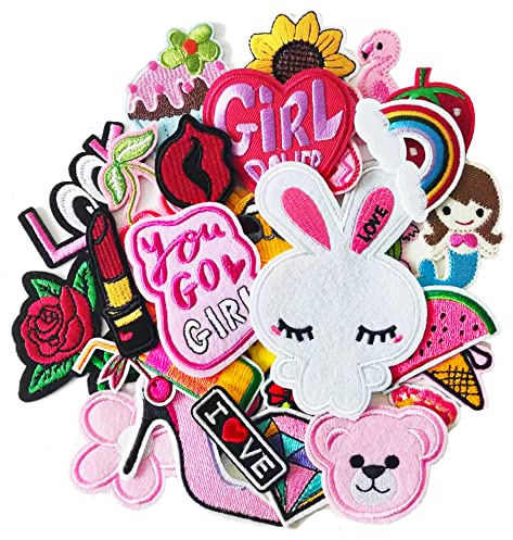 Harsgs 30pcs Iron on Patches for Girls, Embroidered Sew On/Iron On Patches Applique for Clothes, Dress, Hat, Jeans, Pant, Shoe,Bags…