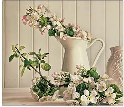 banjado Schneidebrett Glas mit Motiv Stillleben Kirschblüten - großes einteiliges Glasschneidebrett rechteckig 60 cm x 52 cm - auch verwendbar als Schneidebrett Herdabdeckung