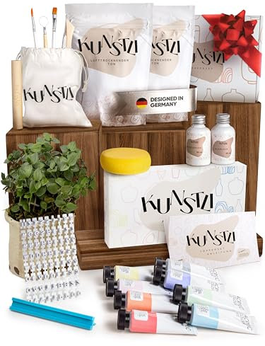 kunstli DIY Töpferset für zuhause - Starterset Basteln und Töpfern - Ton Set kreativ töpfern - lufttrocknender ton ohne Brennen - Air dry clay - pottery set Geschenk