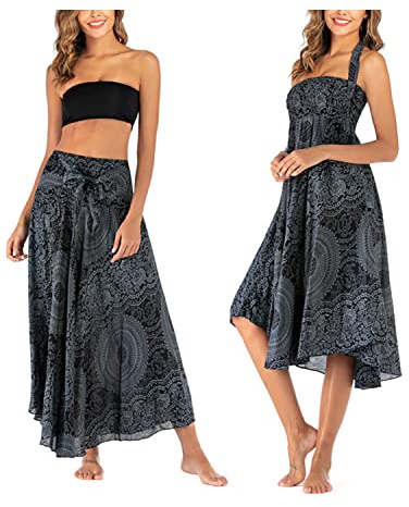 JENJON Mujer Vestidos Verano Elástico Larga Bohemio Playa Falda Maxi Falda A-Negro Talla única