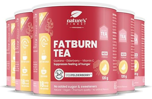 Nature's Finest Burn Tea, Instant-Tee 600 g (5er Pack) | Instant-Teemischung mit Weißtee-Extrakt, Holunder, Guarana & Vitamin C - Waldfruchtgeschmack, ohne Zuckerzusatz