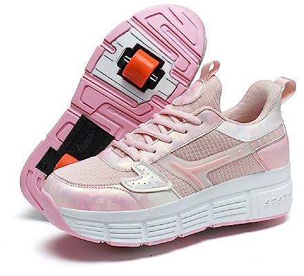 LYBANG Rollschuhe für Kinder Schuhe Mit Doppelt Rollen Automatisch Räder Rochen Skateboardschuhe Outdoor Fitnessschuhe Gymnastik Sneakers Kinder