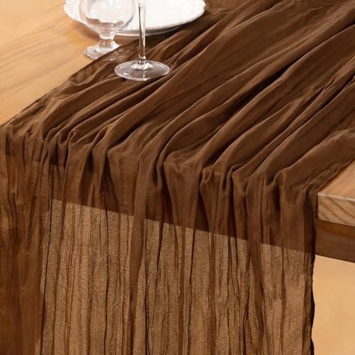 DeZerlor Chemin de Table en étamine, Marron Clair, 304,8 cm, en Gaze bohème - Décorations de Table d'automne pour Thanksgiving, Mariage, fête prénatale, thé