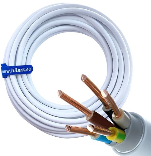 NYM-J 5x6 mm2 5g6 - Cavo per ambienti umidi, cavo per corrente forte, cavo elettrico, cavo di installazione, 25 m, colore: Bianco