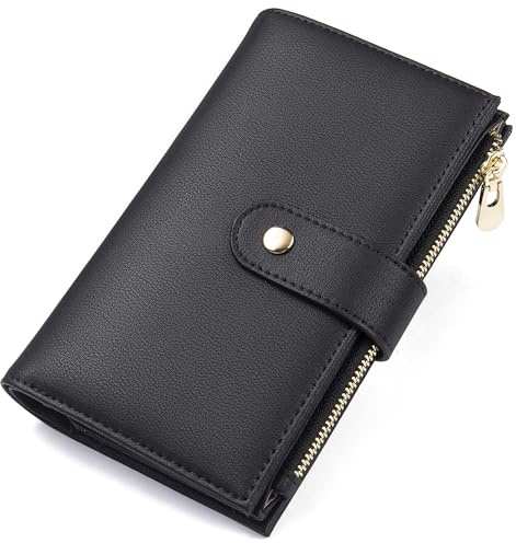 yiijay Wallet Women RFID Blocking Leather Trifold Clutch Wallet Credit Card Holder Ladies Travel Wallet Purse with Pen Holder