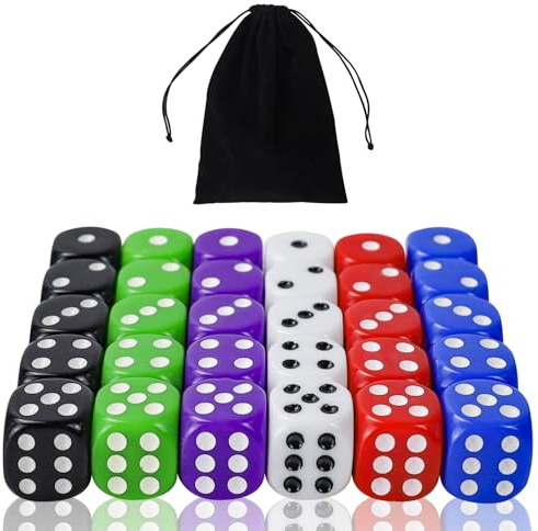 Juego de 30 Dados de 6 Caras, 16 mm, D6, Acrílico Opaco Con Esquinas Redondas, Poliédricos, Estándar de Seis Lados Para DND RPG MTG y Juegos de Mesa