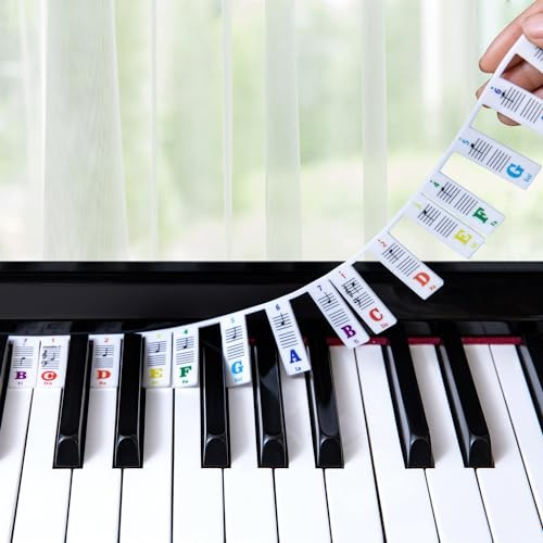 Piano Notes Guide för Nybörjare, Avtagbara Noter för Pianotangentbord för Alla 88/61/54/49/37 Tangenter, Inga Klistermärken Behövs, återanvändbara, Gjorda av Silikon (Färgglada)