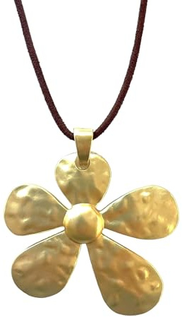 Lange Halskette Damen mit großem Blumen Anhänger silberfarben – Verstellbare Kette mit schwarzem Wildlederband im Boho Stil – Modische Damenkette für Alltag und Geschenkidee – ASTER ALHELÍ