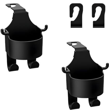 JNNJ 2-Piece Universal Car Cup Holder with Hook, Black ABS Material, 3-in-1 Design, Fits Most Headrests