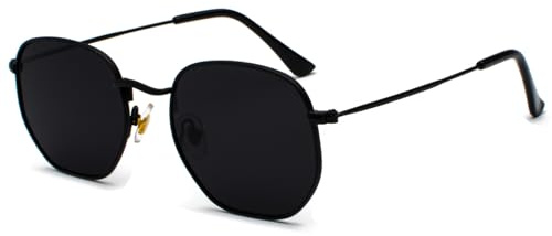 JCTAIFOO Mode Polygon Sonnenbrille für Herren und Damen Leichter Sechseckiger Metallrahmen UV400 Schutz Brille Schwarz/Dunkelgrau