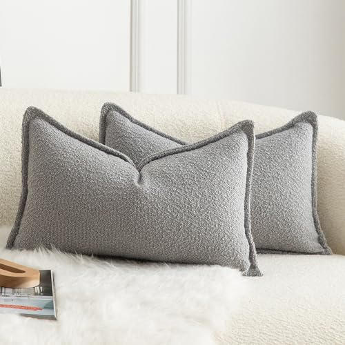 Mandioo 2er Set Dekorativer Kissenbezug Woven Textured Sofakissen Dekokissen Kissenbezüge Super Soft Premium Simple Design Wurfkissenbezug Schlafzimmer Wohnzimmer hellgrau 30x50cm