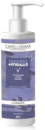 Capellussima - Máscara antiamarilleo profesional eficaz para cabellos rubios, blancos y grises decolorados, elimina completamente el amarillo no deseado y recrea un efecto totalmente natural, 250 ml