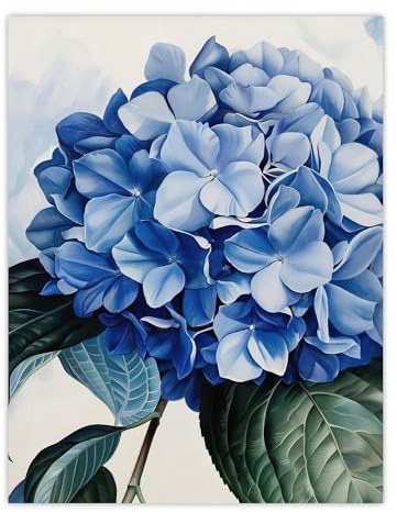 Artery8 Blue Hydrangea Modernist Painting Floral Calm Living Room Extra Large XL Wall Art Poster Print