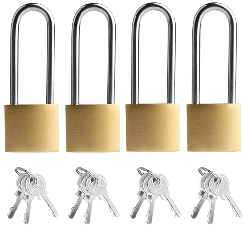 4 PCS Long Keyed Padlock Waterproof Solid Brass Lock, Padlock with Keys, 3.4 Inch Padlocks with Same Key 38mm Heavy-Duty Locks Storage Unit School Gym Locker, Fence, Toolbox, Hasp Storage
