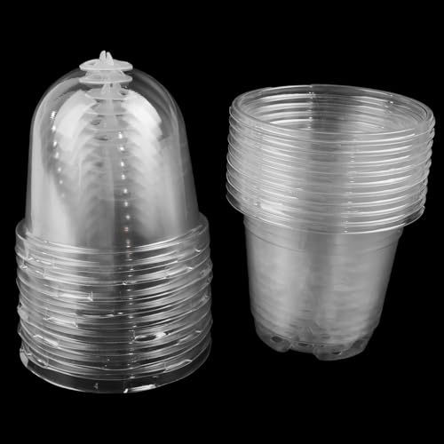 CENPEK Paquete Premium de 10 Macetas de Cultivo con Cúpula de Humedad - Diámetro 9 cm Macetas de Plástico Transparente - para Suculentas, Semillas, Plántulas, Orquídeas