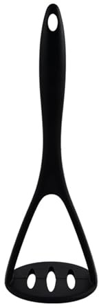 Shienfir Flexible Silicone Potato Masher Colorful Food with Ergonomic Handle Heat Resistant Easy to Clean Kitchen Tool for Avocado Pumpkin Fruit Black
