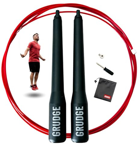 CrossFit hopprep - justerbar hastighetssnöre med ergonomiska handtag - stålkabel för dubbla unders och fitnessträning - lämplig för alla (röd)