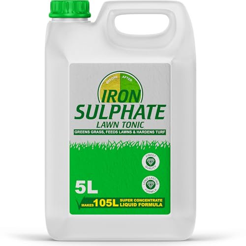 Lawn Tonic Liquid Iron Sulphate 5L Concentrate Makes 105L Ferrous Conditioner, Fertiliser, Grass Greener Feed, Turf Hardener, Healthier Looking Garden Helps Prevent Lawn Disease (5 Litres)
