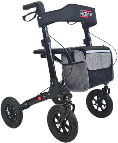 abc HOME | Outdoor Rollator mit Luftreifen & Tasche | faltbar | verstellbare Höhe | Für mehr Mobilität im Alltag (Schwarz)
