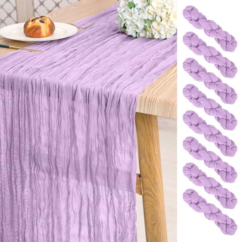 Pesonlook 8 Stück Helllila Käsetuch Tischläufer für Hochzeit,55 x 300 cm | 3 m lang, rustikale Gaze Boho-Stil halbtransparent Hochzeits Seihtuch Tischläufer für Hochzeit, Brautparty, Party, Bankett