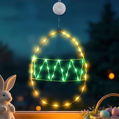 Osterdeko Lichterkette, LED Ostereier Lichterkette mit Timer, Ostern Deko Lichterkette, Osterdeko LED Fenster Licht mit Saugnäpfe, Ostereier Lichterkette Fenster Deko für Draußen & Innen (Gelb+Grün)