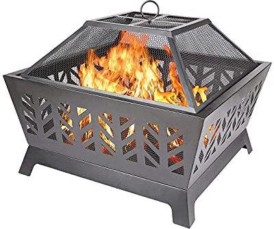 RUHEN Braciere da Esterno, Barbecue, braciere, riscaldatore da Giardino, Barbecue, Barbecue da Campeggio, con attizzatoio, braciere con Rete Anti-scintille