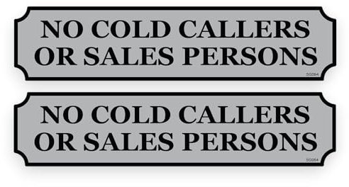 2 Pack - Sticker Gold - 16cm No Cold Callers Or Sales Persons Self Adhesive Stickers - Sign, Letter Box, Front Door, Flyers, Leaflets, Canvasing, Warning, Notice SG064